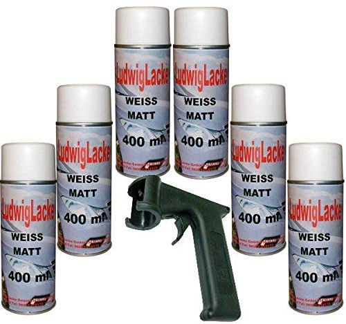LudwigLacke Lackspray Weiss matt 6 x 400 ml Plus Haltegriff
