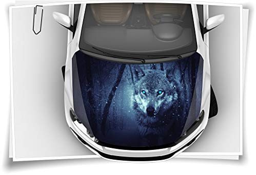 Medianlux Motorhaube Auto-Aufkleber Wolf Wildnis Schnee Nacht Augen Steinschlag-Schutz-Folie Airbrush Tuning Car-Wrapping Luftkanalfolie Digitaldruck Folierung