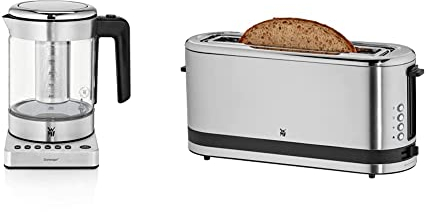 WMF Küchenminis 2 in 1 Vario Wasserkocher, 1,0l, 1900 W & Küchenminis Toaster Langschlitz mit Brötchenaufsatz, 900 W, XXL Toastscheiben, 7 Bräunungsstufen, Bagel-Funktion, Toaster edelstahl matt