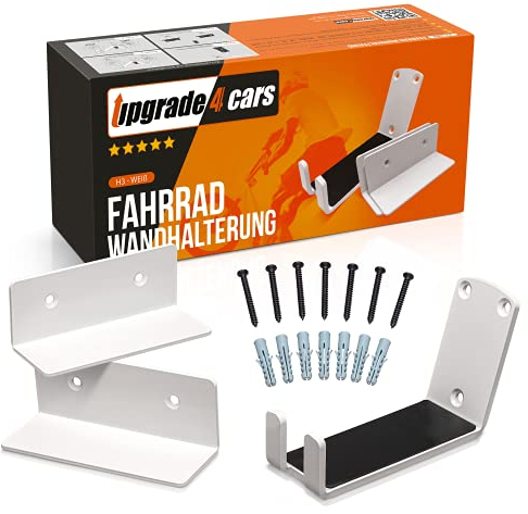 Upgrade4cars Fahrrad Wandhalterung Horizontal | Pedal Wandhaken Radaufhängung Weiß | Fahrradhalterung Rad Wandhalter | Fahrradhalterung Wand bis 30 Kg