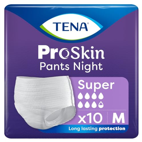 Tena ProSkin Pants Night Super, Incontinence Underwear, Medium (10 Count) | Incontinence Underwear for Men & Women, Moderate to Heavy Leakage, Lie Down Protection, Odour Control, Triple Skin Protection