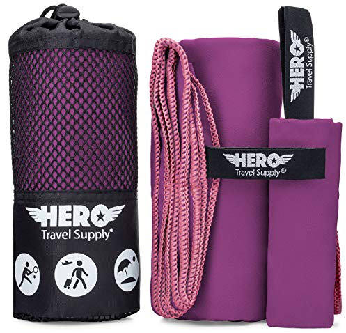 Hero Travel Supply Serviette en Microfibre pour Voyage, Camping, randonnée, Plage, Salle de Sport – 61 x 121,9 cm (Gant de Toilette Inclus), Magenta, 61 x 122 cm