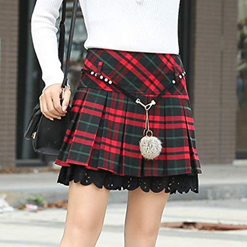 Schöner Kilt Rock Freizeitrock Damen Scottish Red Rock Spitze Plaid Rock Rüschen Spitze Rock XL Red