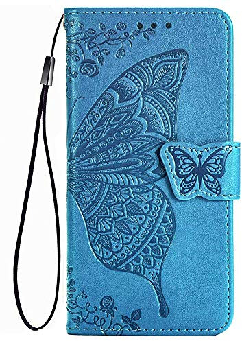DOINK Cover Farfalla per Oppo A94 5G, Premium Custodia in PU Pelle con Slot per Schede - Blu