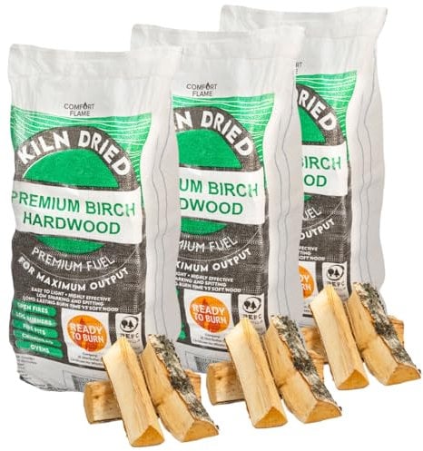 AMOS Kiln Dried Hardwood Birch Chunky Firewood Logs 180L for Fireplaces, Stoves, Fire Pits, Pizza Ovens, Chimineas, BBQ, Wood Burner Under 20% Moisture Ready to Burn Sustainably Sourced
