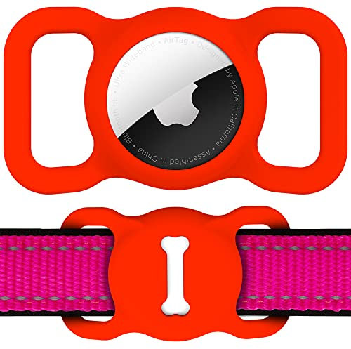 Hundehalsband Halter für AirTag, Air Tag Hund GPS Hülle, Silikon Anti-Lost Haustier Tracker Halsband Wasserdicht Anhänger und Leicht, Kompakte Größe, GPS Schutzhüllen Zubehör Heimtiertracker,Rot
