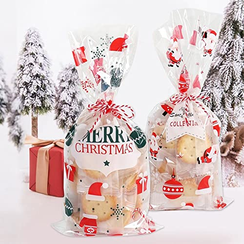 Geschenktüten Weihnachten, 60 Stück Durchsichtig Cellophantüten für Plätzchen, Süßigkeiten, Pralinen, Kekse - Kleine Plastik Gebäcktüten Mit Krawatten