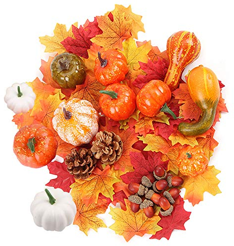 128 Stk Mini Künstliche Kürbisse Ahornblatt Tannenzapfen Herbst Halloween Set Eicheln Dekoration Requisiten Für Tischdekoration, Halloween, Thanksgiving, Hochzeiten, Zuhause, Außendekoration
