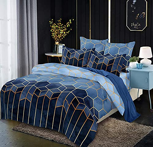 Luofanfei Juego de cama de 200x200 cm, color azul, adulto, para 2 personas, ropa de cama moderna 3D geométrica, conjunto de ropa de cama con cremallera y 2x65x65 cm