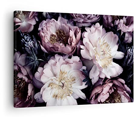 Bilder auf Leinwand Pfingstrosen Veilchen Blumen Leinwandbild 70x50cm Wandbilder Dekoration Wohnzimmer Schlafzimmer Küche Deko Klein Wanddeko Bild Wand Kunstdruck Art Wall Decor Canvas AA70x50-5076