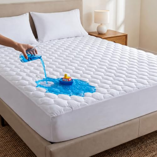 Utopia Bedding Gesteppter Matratzenschoner, wasserdicht, maschinenwaschbar, dehnbar bis zu 40 cm tief (weiß, voll, 137 x 190 cm)