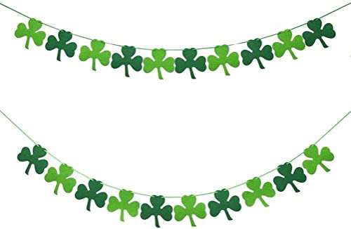 St Patricks Day Decorations,2Pcs Clover Banner for St. Patrick's Day Decor, Irish Felt Shamrock Garland Banner Bunting for St Patrick's Day Decoration Irish Party Supplies