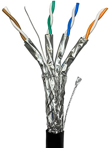 200m CAT7a Outdoor Foil Shielded Cable | Pure Copper Solid Core 23 AWG S/FTP Ethernet| 40 Gigabit Network Internet External Data Reel Drum | UV & Temperature Resistant Professional Wire
