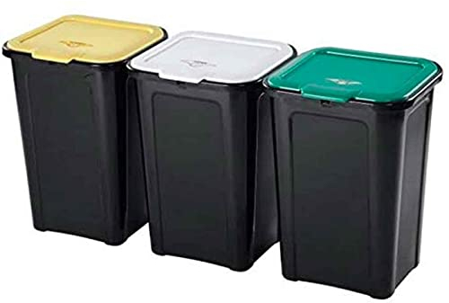 AC - Pack de 3 Cubos de Basura 44L - Cubos basura para reciclaje - Cubo Reciclar - Cubo de almacenaje - Fabricado en plástico Resistente. - Ideal para el hogar, trabajo, hostelería, etc.