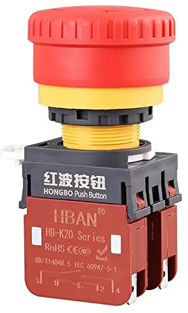 HB-K20 Wasserdicht IP65 22 mm 20 A Not-Stop Pilzkopf Druckknopfschalter 2NO 2NC