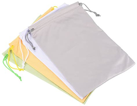 PATIKIL 4 Stück Ski Brillen Tasche Mikrofaser Schneebrille Abdeckung Weiche Aufbewahrung Hülle Kordelzug Tasche für Sonnenbrille Kamera Linsen Weiß Grau Gelb Grün