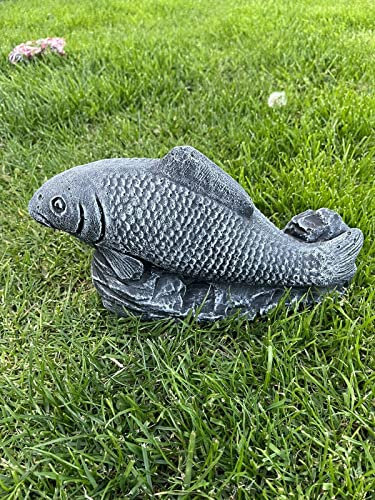 OLOMA Statue de poisson koï - Décoration de jardin - Poisson en béton miniature - Sculpture d'extérieur en ciment - Décoration d'art en pierre - Figurine cadeau pour les amateurs de poissons - Poisson