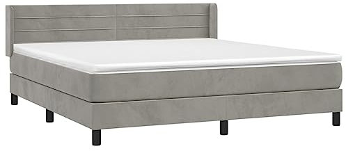 vidaXL Boxspringbett mit Matratze Bett Doppelbett Bettgestell Polsterbett Bettrahmen Lattenrost Schlafzimmerbett Hotelbett Hellgrau 180x200cm Samt