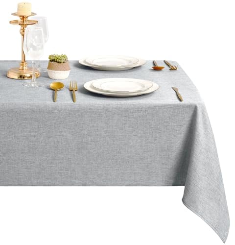 DWCN Hellgrau Tischdecke Leinenoptik Abwaschbar Tischwäsche Wasserabweisend Tischtuch für Esszimmer, Garten, Party, Hochzeiten oder Haushalt,110x140cm