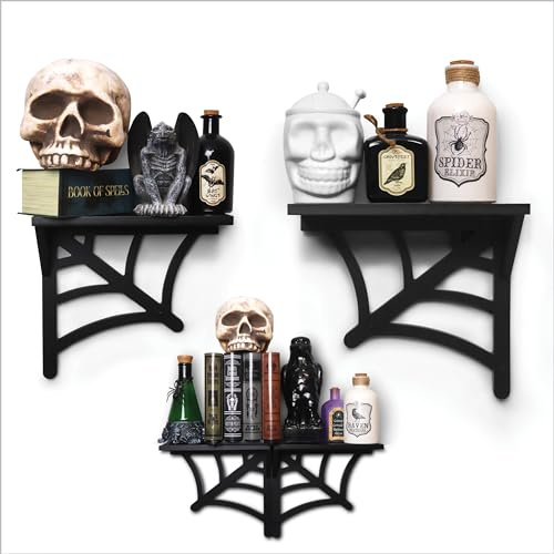 BELL BOOK AND CANDLE Schweberegale mit Spinnennetz, separat oder zusammen hängen, gruseliges Gothic-Dekor, Gothic-Stil, Horror-Bücherregal, 2 Stück