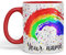 Vixar Personalised with Your Text Rainbow Watercolour Art Coloured Ceramic Mug Cup Gift 330ml 11oz Custom Work Office Tea Coffee (O1) (Red)