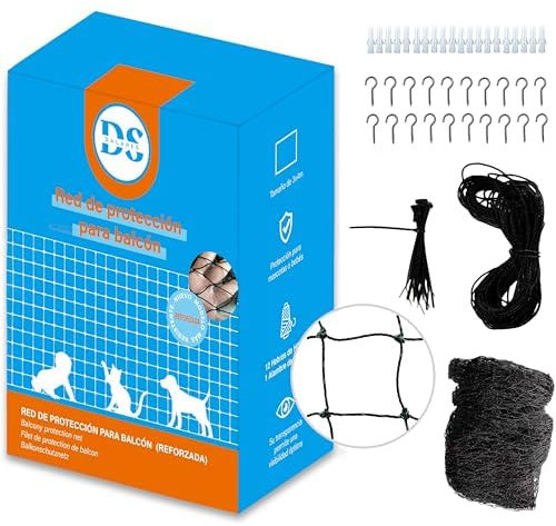 DALARES Red para Gatos Reforzada con Alambre | 4x3m Negro | Malla Protectora de 12 Hebras Resistente a Mordeduras | Red de Seguridad para Balcones, Ventanas y Terrazas | Kit Accesorios Gatos Incluidos
