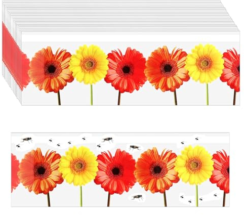 CLDURHGE 30 piezas de trampa para moscas para ventana, tiras adhesivas de papel matamoscas para interiores, diseño de flores, ventana de papel matamoscas para atrapar moscas, caléndula