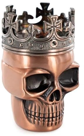 Molinillo profesional de plástico pequeño con forma de calavera con corona de rey, molinillo manual de especias, color cobre