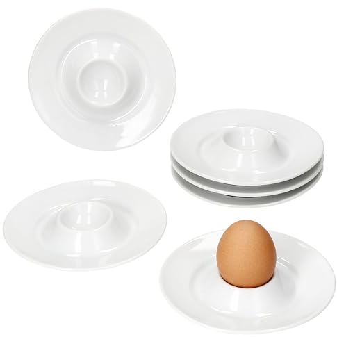MamboCat Tommy Lot de 6 coquetiers avec plateau I 6 personnes I Diamètre 13,2 cm I Élégant coquetiers ronds en porcelaine pour l'œuf du petit-déjeuner I Coquetiers plats blancs pour brunch et buffet I
