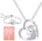 2 Pièces Licorne Collier Cadeau Ensemble de Bijoux, Collier Pendentif en Cristal Coeur D'argent et Bracelet, Vous Êtes Magique Collier, Cadeaux ee Bijoux avec Boîte-cadeau pour Fille, Petite-fille