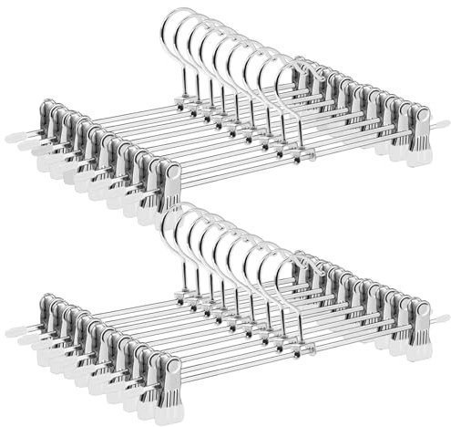 ABHENG 20 Stück Metall Hosenbügel, Anti-Rutsch Kleiderbügel, Platzsparend Rockbügel mit 360° Drehbar Haken, für Hosen Socken Röcke, robust, stabil und gut belastbar, 31 cm lang, Silber-Weiß, AIY0420W
