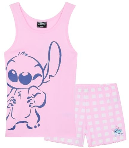 Disney Stitch Corto Conjunto Pijama Niña - Regalo para Niña (Rosa, 6-7 Años)