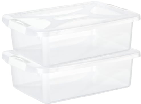 Engelland - 2 x Aufbewahrungsbox mit Deckel und Verschluss-Clips, weiß-transparent, 4 Liter, Plastik-Box, stapelbar, stabil, BPA-frei, lebensmittelecht