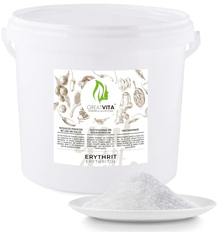 GreatVita Erythrit Eimer 4 kg, Premium Zuckeralternative - kalorienfreies Süßungsmittel ohne Gentechnik | Zahnfreundliche Süßungsmittel ohne Kalorien