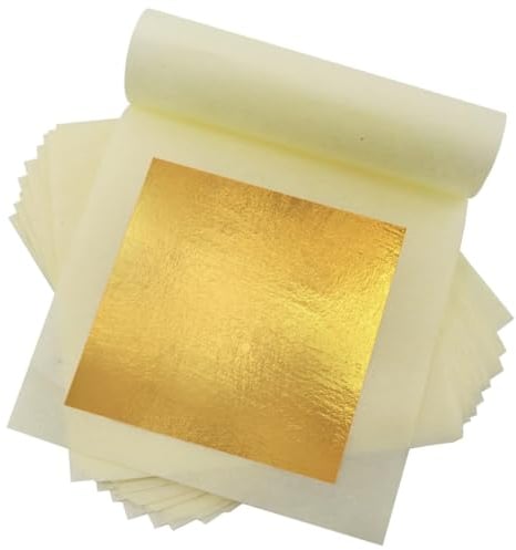 dshyuauoci 100 Blatt Blattgold Essbar Geben Sie eine Pinzette, 24K Blattgold für Torten 14x13,5CM Blattgold-Dekoration Lebensmittelverwendung, Basteldekoration, zum Küchenverwendung