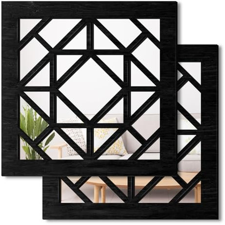 KOYILTD Lot de 2 miroirs muraux carrés, 30 cm, miroirs muraux rustiques, noir