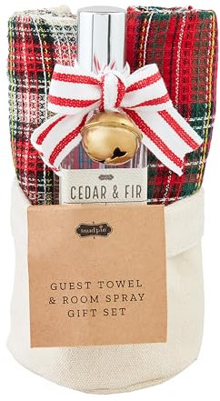 Mud Pie Raumspray-Handtuch-Set, Schottenkaro, Handtuch 63,5 x 40,6 cm, Raumspray, 85 g, Korb 7,6 x 14,9 cm Durchmesser