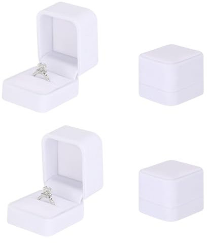 Manqyi 2 Stück Samt Ring Box, Velvet Ringbox, Ringschachtel Ringschatulle Klein, Schmuck Etui, Samt Schmuck Etui, Ring Geschenkbox, Schmuckkästchen für Paare, Heiratsantrag (Weiß)