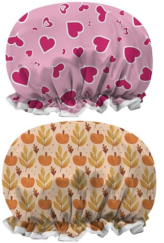 2Pcs Shower Cap Waterproof Elastic Band Dual Layer with Frilled Edges Keeping Hair Dry-Reusable Shower Caps For Women UK By MAUZIMRA