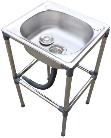 Fregadero Acero Inoxidable con Patas Comercial de 1 cubeta Fregadero de Cocina Independiente Lavabo de Mano con desagüe Para Lavandería, Patio Trasero, Garaje, Restaurante, Al Aire Libre 42×37×75cm