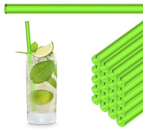 HALM Neon Grüne Glas-Strohhalme Wiederverwendbar Trinkhalm - 50 Stück gerade 20 cm für Gastronomie, Restaurant, Bar, Cafe, Hotel - Spülmaschinenfest - Glastrinkhalme