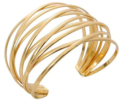 SSKHE Gold Bangles, Chunky Adjustable Gold Bracelet for Women, Multi-layer Cross Wire Cuff Bracelet for Women