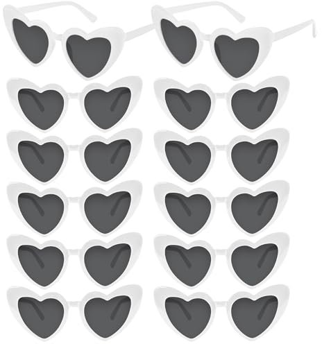 NACHLYNN 4/12/24 Stück Herzen Sonnenbrille, Retro Party Brille Damen Herren Polarisiert Love Herz für Hochzeit, Urlaub Feier, Outdoor & Foto-Shooting (12, Weiß)