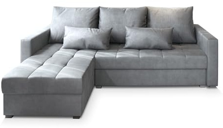 Masseno Ecksofa KOS PIK M mit Schlaffunktion L-Form, Sofa mit Bettkasten, Wohnzimmersofa, Couch, Soffa, Bettsofa, Couchgarnitur- Hellgrau, Monolith 84