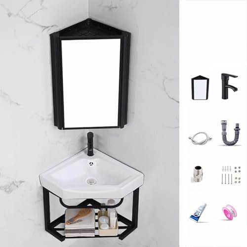 Lavabo de salle de bain mural d'angle Lavabo d'angle en céramique Petit évier utilitaire Meuble-lavabo de salle de bain étroit Meuble de salle de bain avec robinet et drain Petit évier d'angle Lavabo