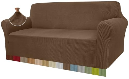 Granbest Hochdehnbare Sofabezüge, 3-Sitzer, superweich, stilvoll, Couchüberzüge für Hunde, Haustiere, Katzen, Jacquard-Spandex, rutschfester Sofa-Schonbezug für Wohnzimmermöbelschutz (3-Sitzer, Braun)