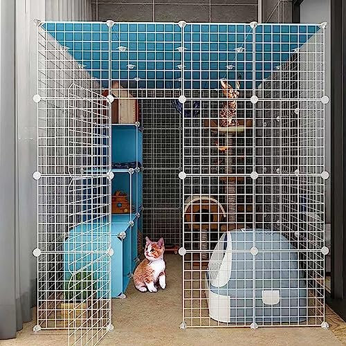 GODFSAHG Katzenkäfig Katzengehege für den Innenbereich Großer Katzenlaufstall Abnehmbare DIY-Katzenzwinger aus Metall Frettchen Kleintierkäfig Großer Auslauf Ideal für 1-4 Katzen (Size : 14