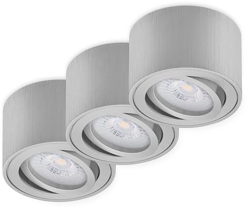 Oktaplex 3 Stück LED Aufbaustrahler Lile Alu gebürstet dimmbar 4,9W 370lm | 230V, 4000K Neutralweiß, 80x50mm, Aufputz Aufbauspot Schwenkbar
