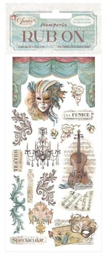 Stamperia - Rub-on for Scrapbooks, Albums, Card Making, Bullet Journals and More, Easily Transfer Images onto Paper and Other Surfaces, Perfect for Crafts and Gifting (Venice, City of Art - Masks)