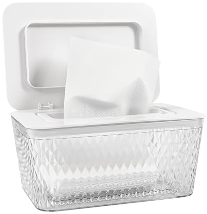 1 Packung Feuchttücher Box, Taschentuchbox, Taschentuchspender, Urincros Robuste Kunststoff Feuchttuch Box für Baby, Büro, Familie, Toilette. Großformat (fasst bis zu 80 Standard-Tücher), weiß
